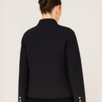 Navy Blue Collar Tied Tweed Women's Jacket