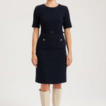 Navy Blue Belt and Pocket Detail Short Sleeve Dress