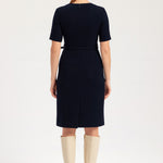 Navy Blue Belt and Pocket Detail Short Sleeve Dress
