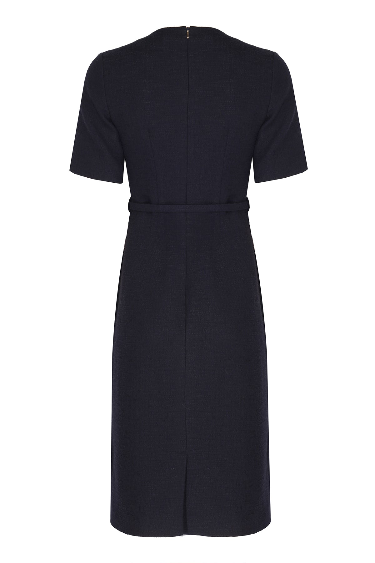 Navy Blue Belt and Pocket Detail Short Sleeve Dress