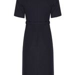 Navy Blue Belt and Pocket Detail Short Sleeve Dress