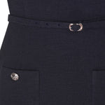 Navy Blue Belt and Pocket Detail Short Sleeve Dress