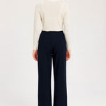 Navy Blue Chain Belted Tweed Women's Pants