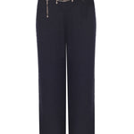 Navy Blue Chain Belted Tweed Women's Pants