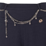 Navy Blue Chain Belted Tweed Women's Pants