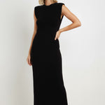 Black Padded Sleeveless Long Dress