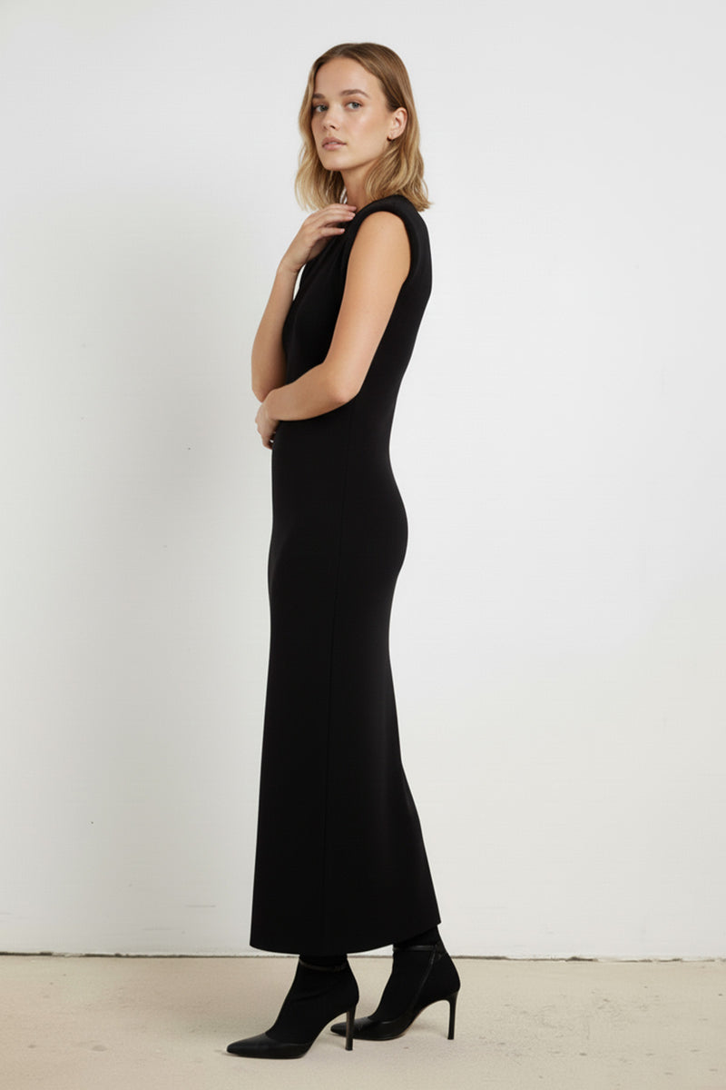 Black Padded Sleeveless Long Dress