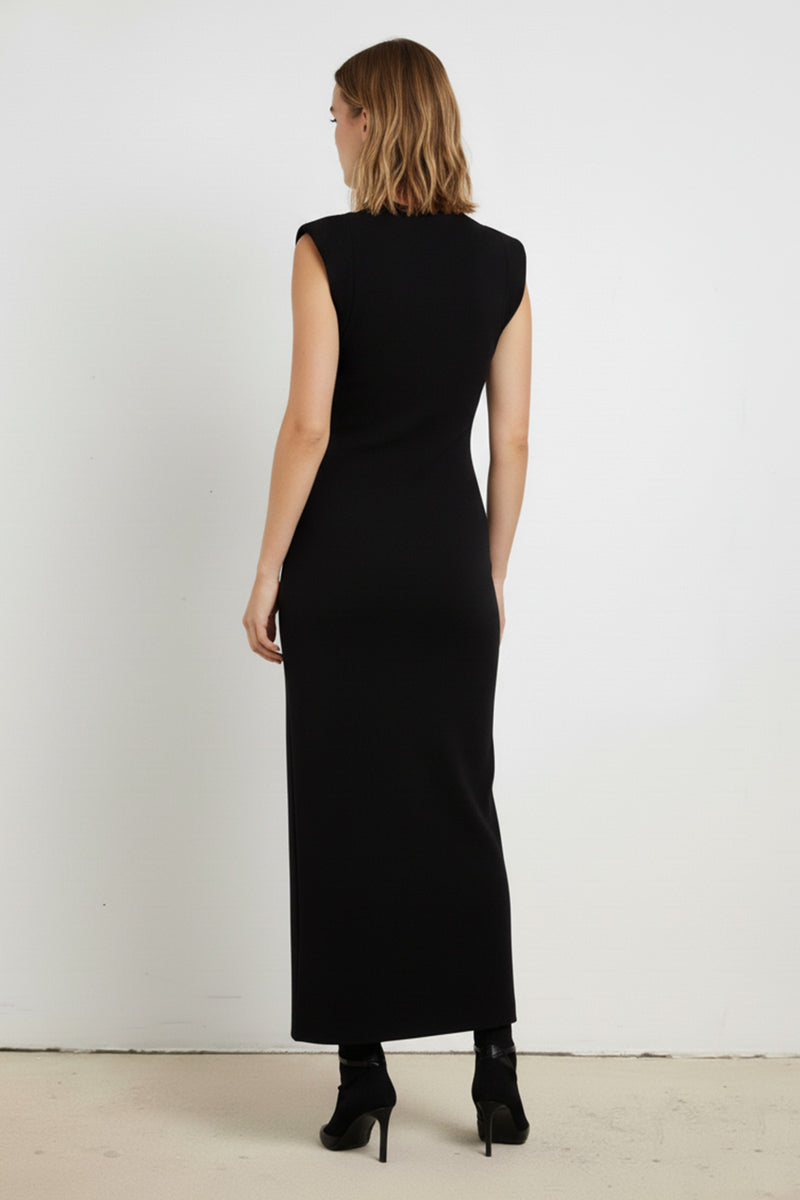 Black Padded Sleeveless Long Dress