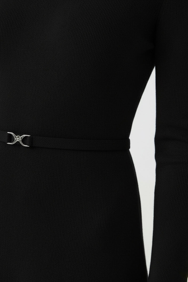 Black Belt Detailed Midi Dress