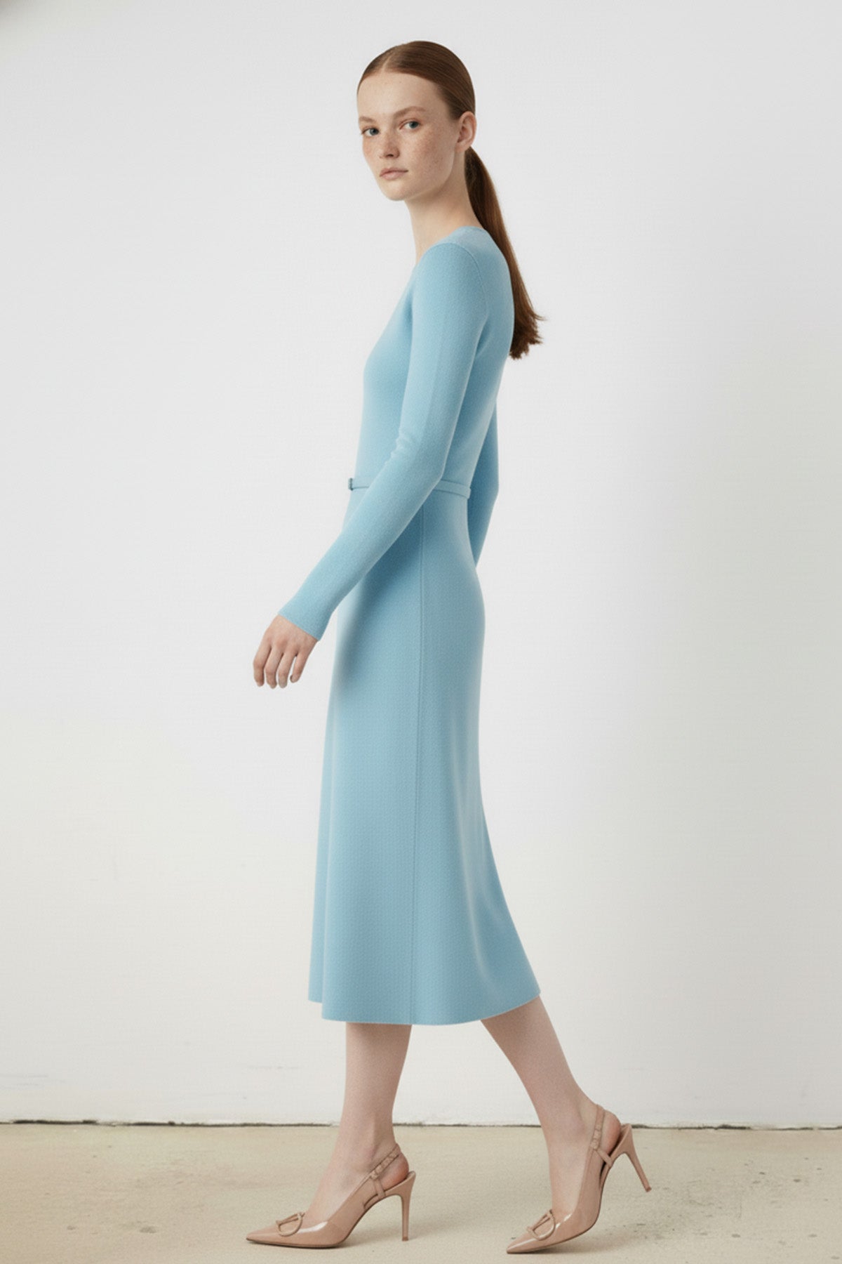 Turquoise Belt Detailed Midi Dress