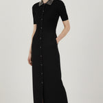 Black Pearl Detailed Front Button Dress