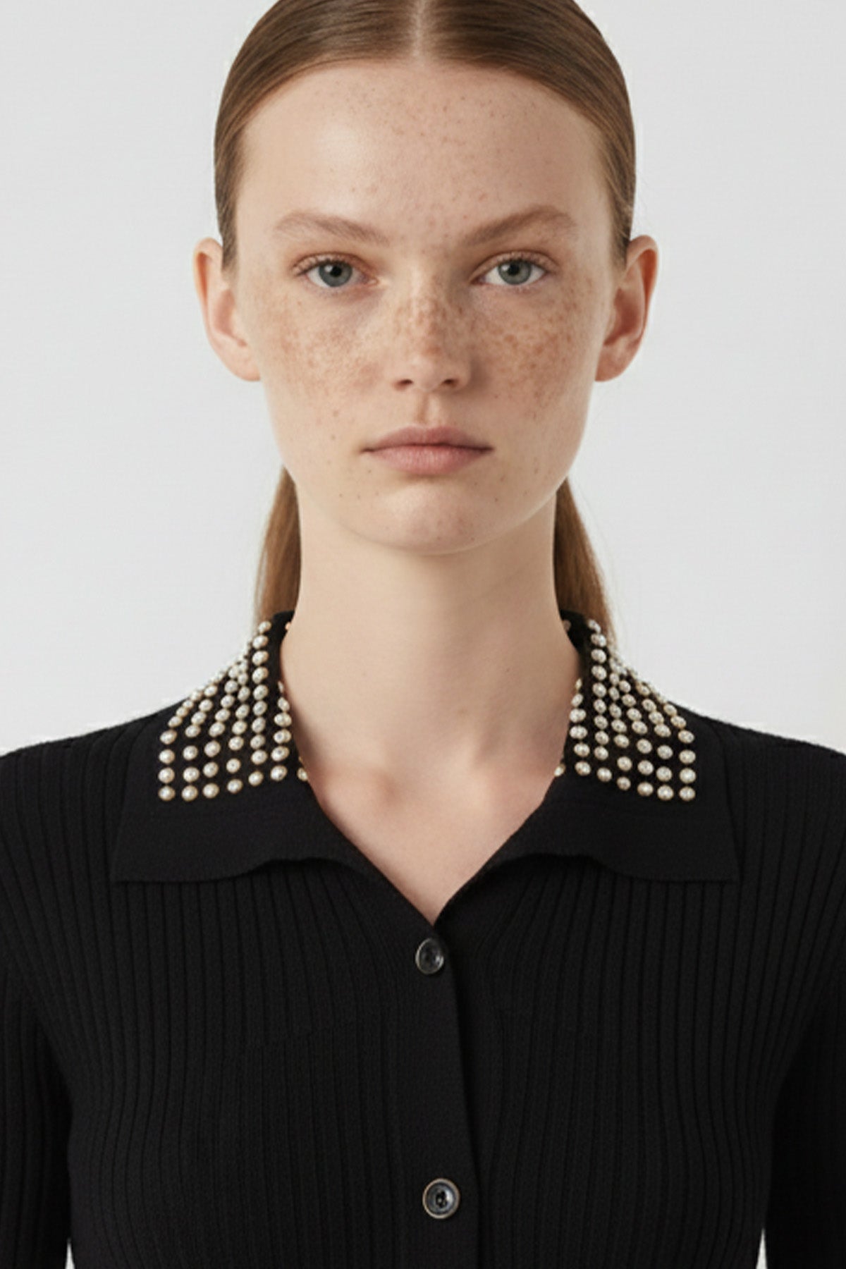 Black Pearl Detailed Front Button Dress