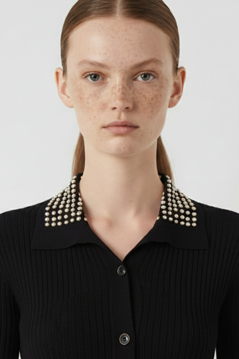 Black Pearl Detailed Front Button Dress