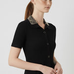 Black Pearl Detailed Front Button Dress