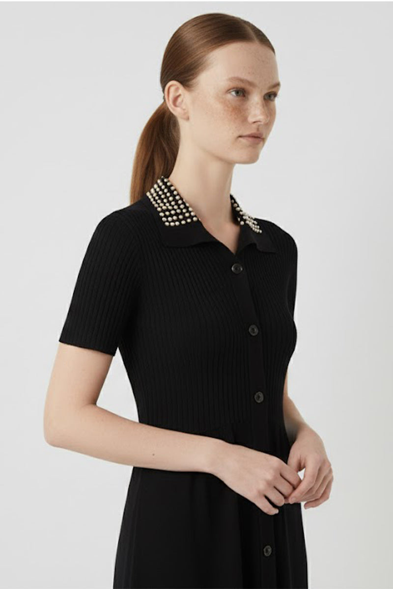 Black Pearl Detailed Front Button Dress