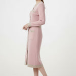 Rose Pink Camel Front Buttoned Women's Dress
