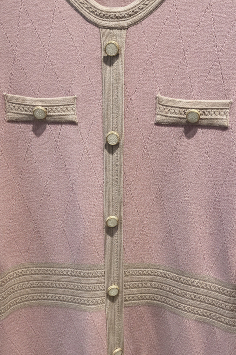 Rose Pink Camel Front Buttoned Women's Dress