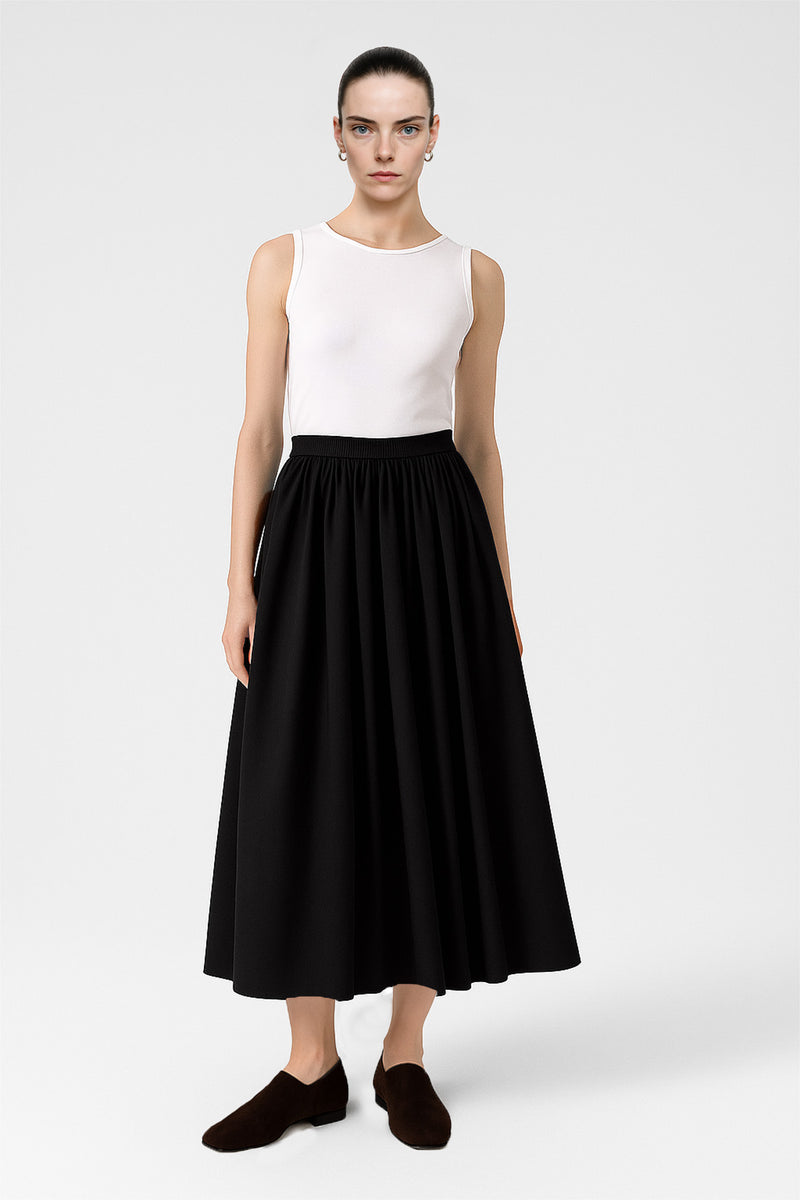 Black Pleated Midi Skirt