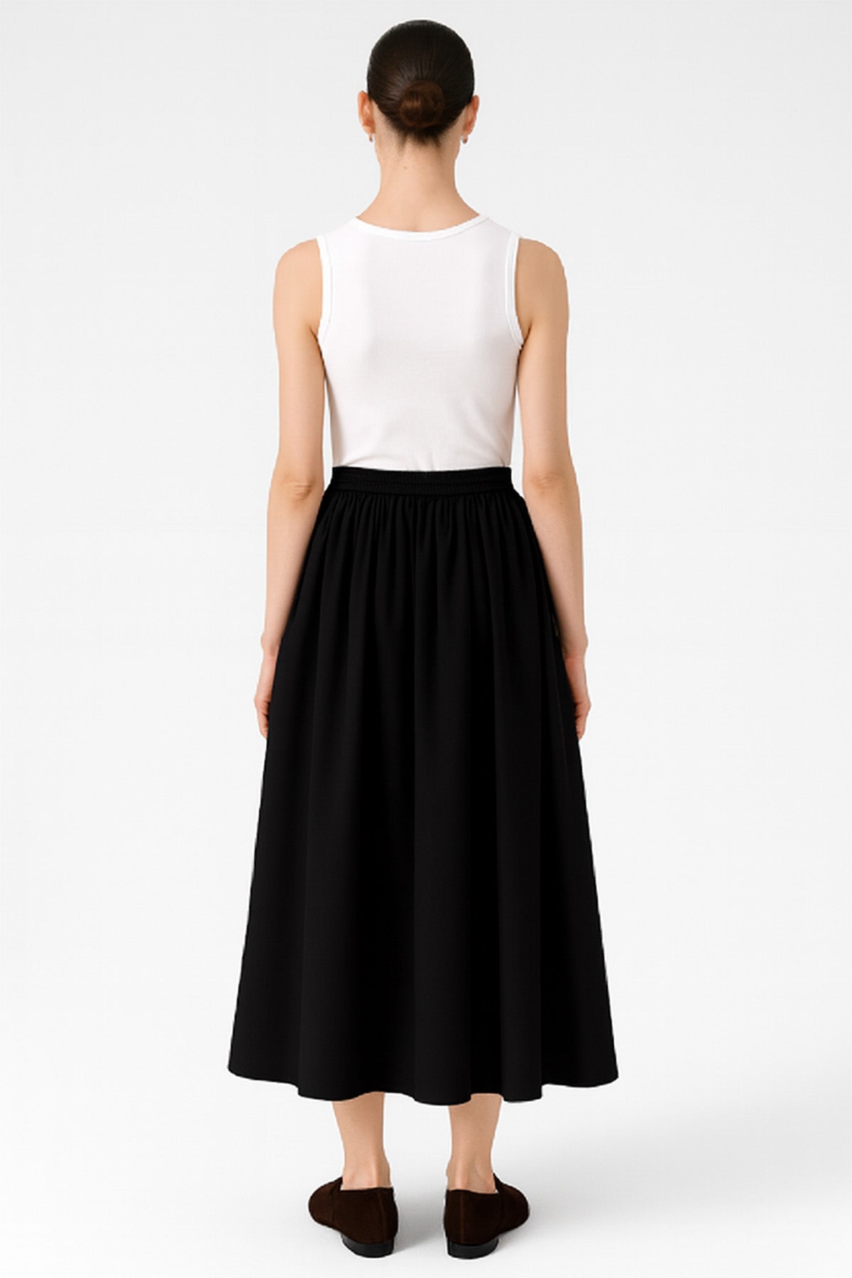 Black Pleated Midi Skirt