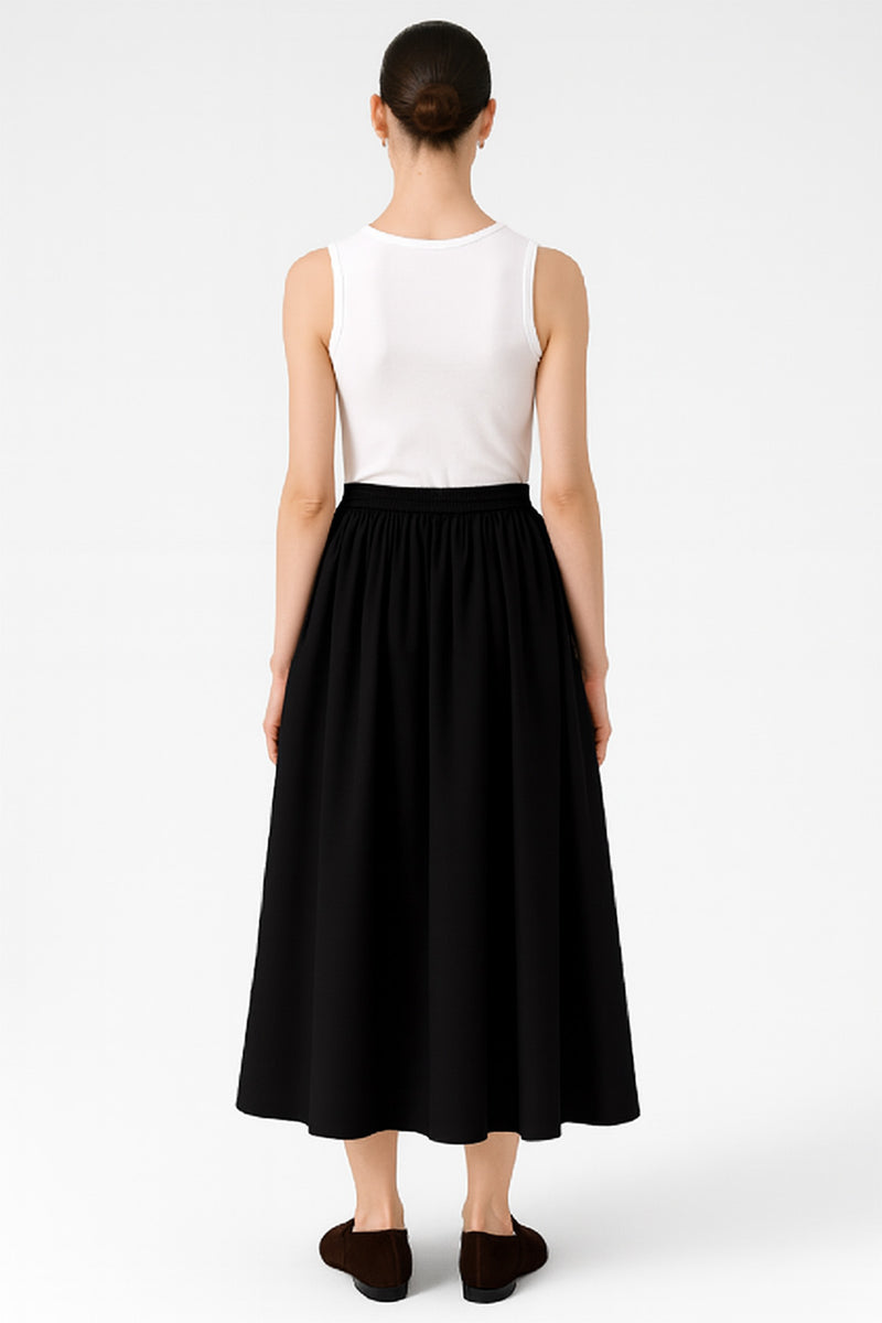 Black Pleated Midi Skirt