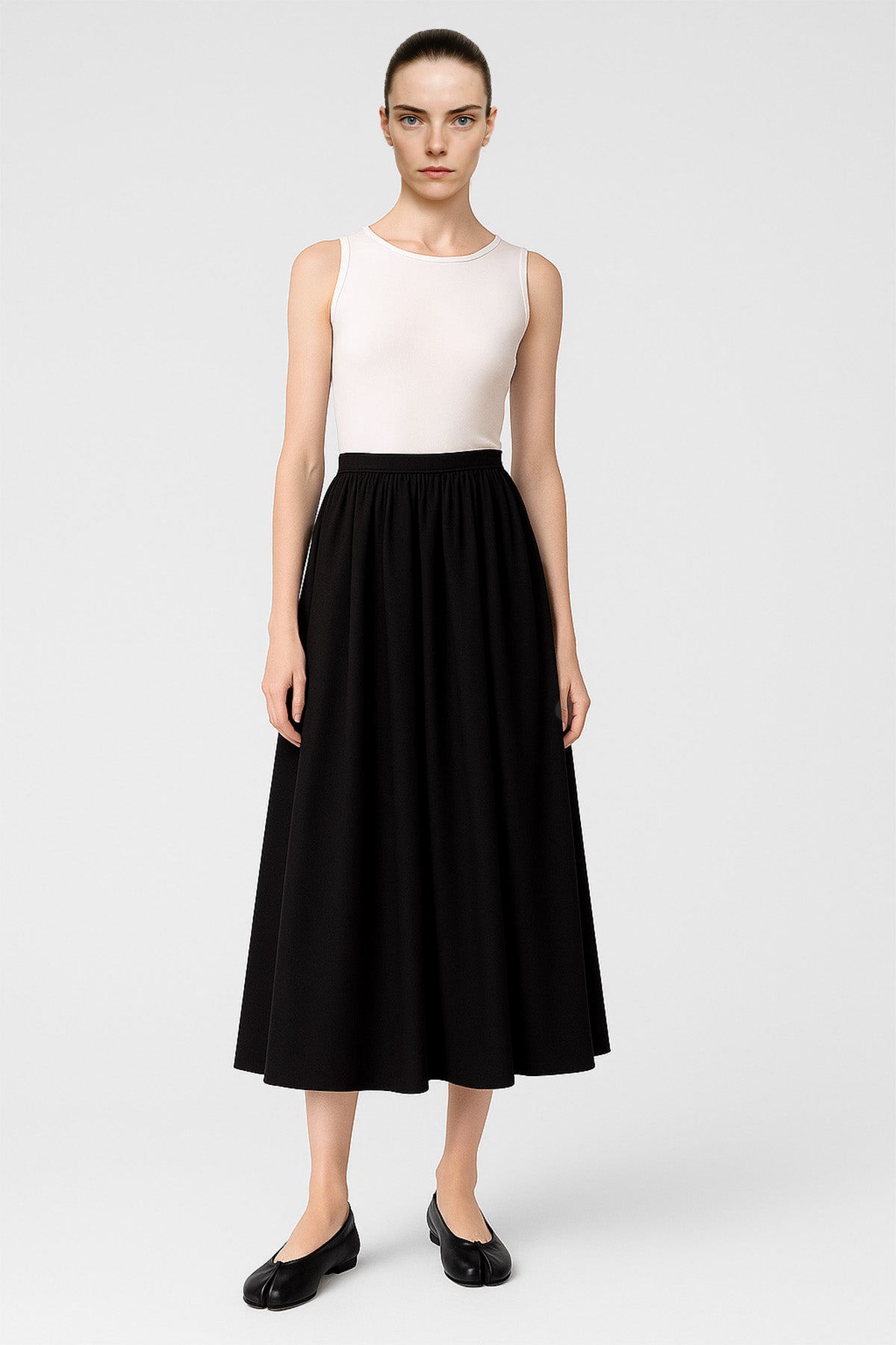 Black Pleated Midi Skirt