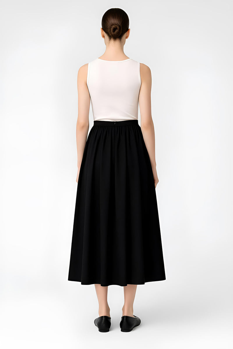 Black Pleated Midi Skirt