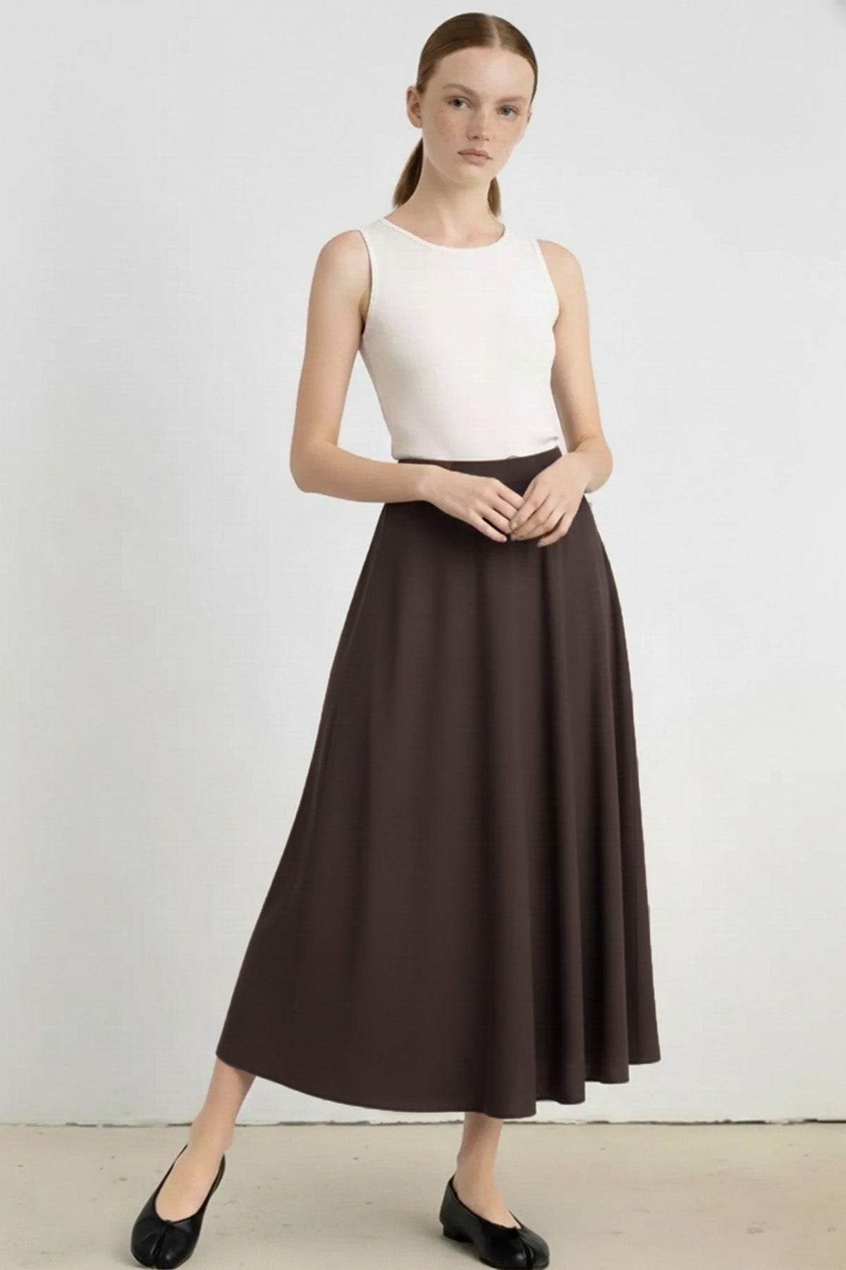 Bitter Brown Pleated Midi Skirt