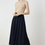 Navy Pleated Midi Skirt
