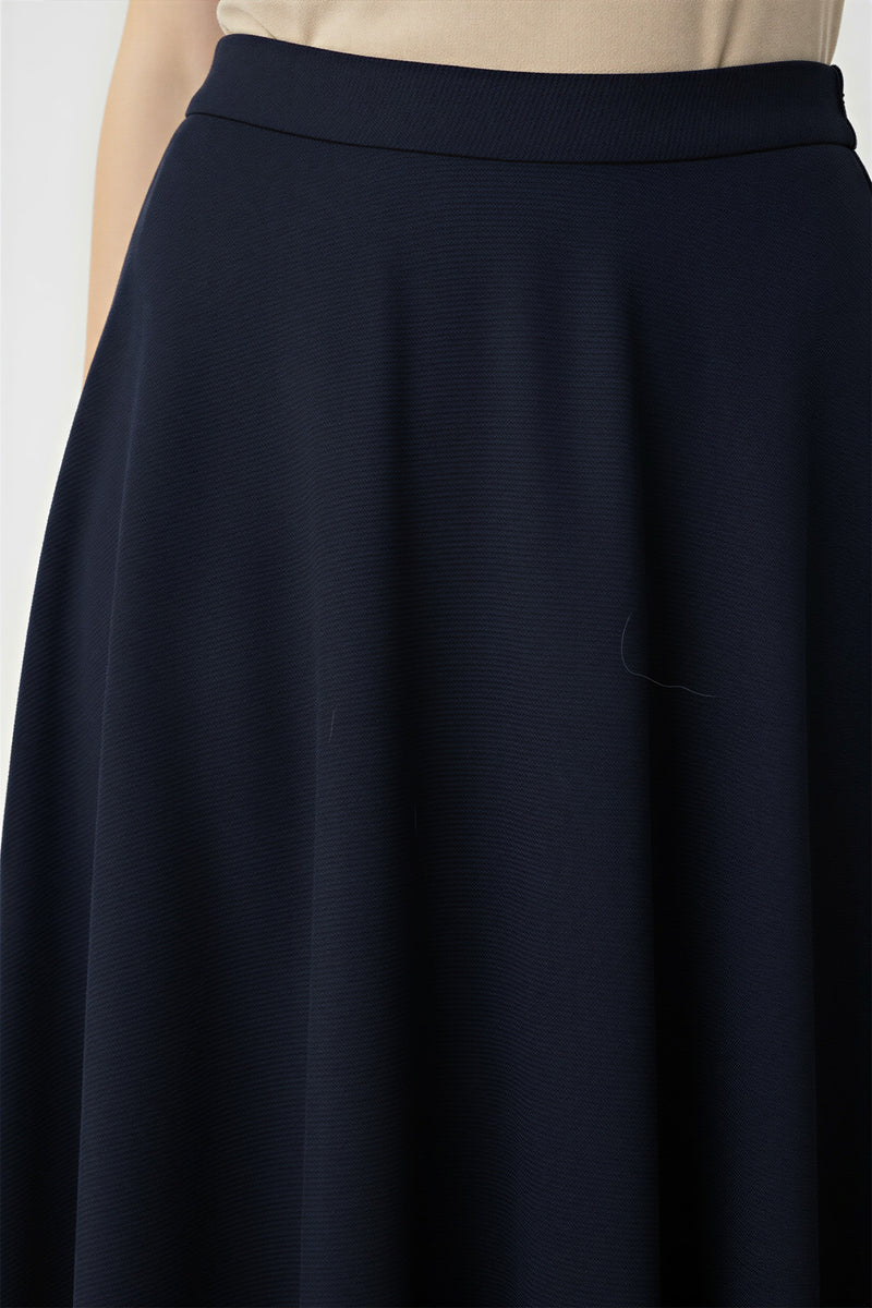 Navy Pleated Midi Skirt