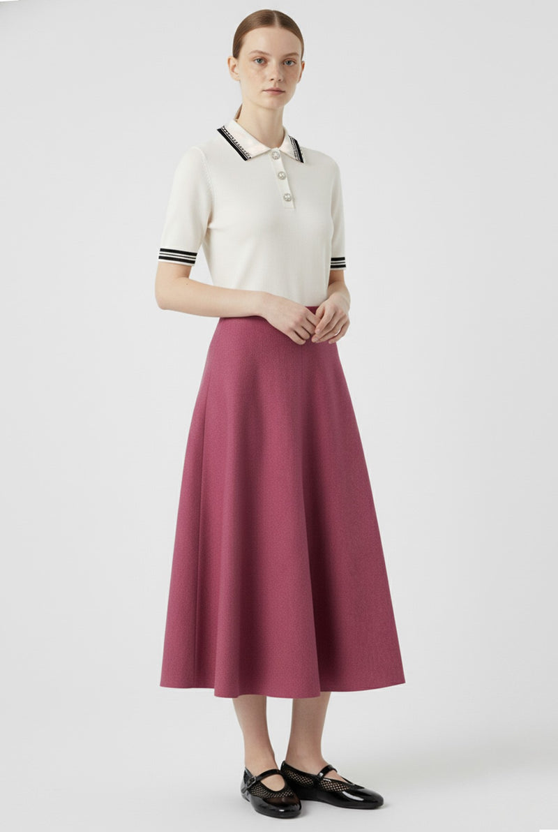 Plum Pleated Midi Skirt