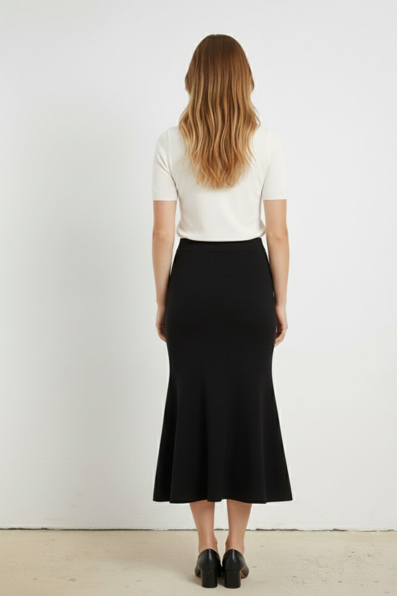 Black Ruffled Fishtail Skirt