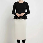 Ecru Midi Length Knit Skirt