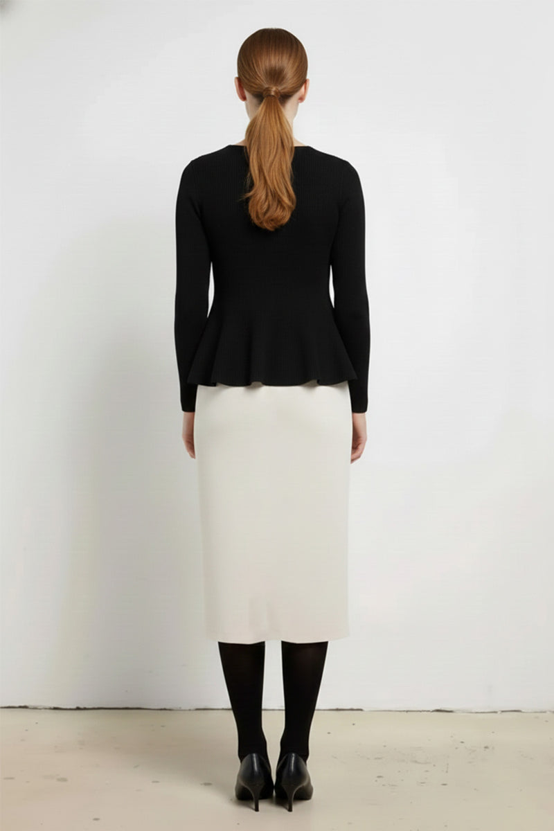 Ecru Midi Length Knit Skirt
