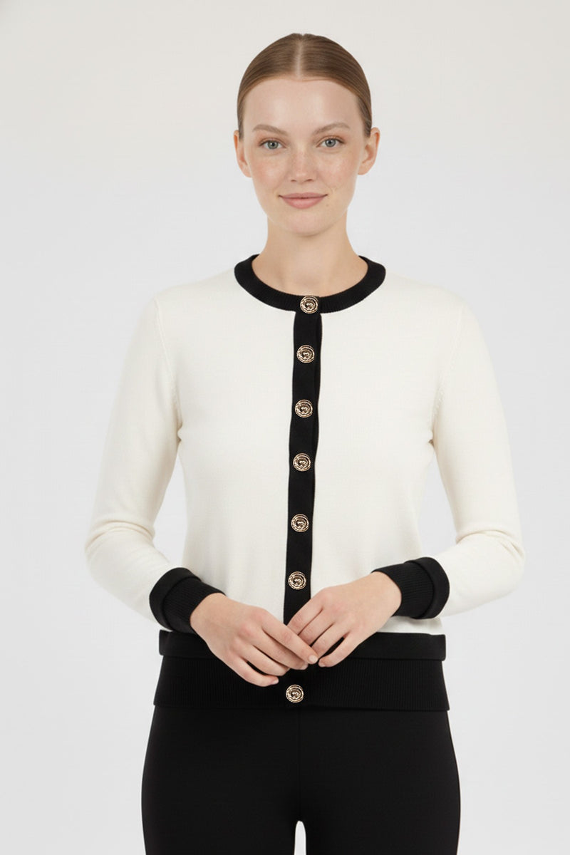 Ecru-Black-Bordered Women's Cardigan