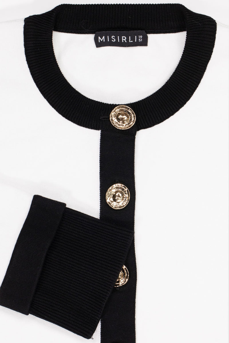 Ecru-Black-Bordered Women's Cardigan