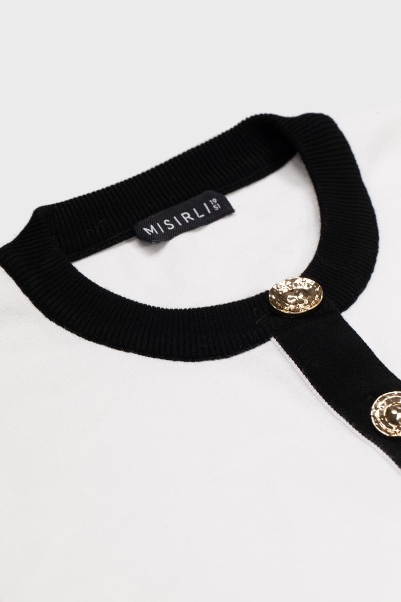 Ecru-Black-Bordered Women's Cardigan