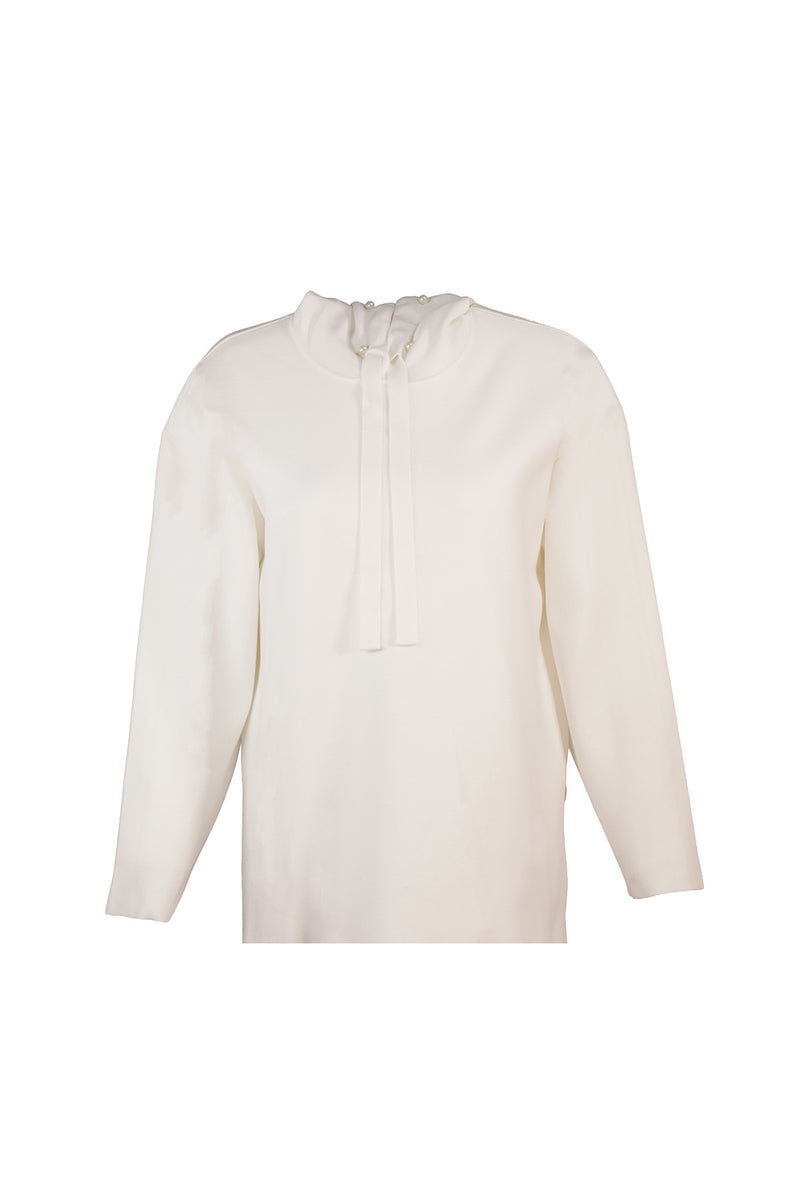 Ecru Pearl Detailed Women's Sweatshirt