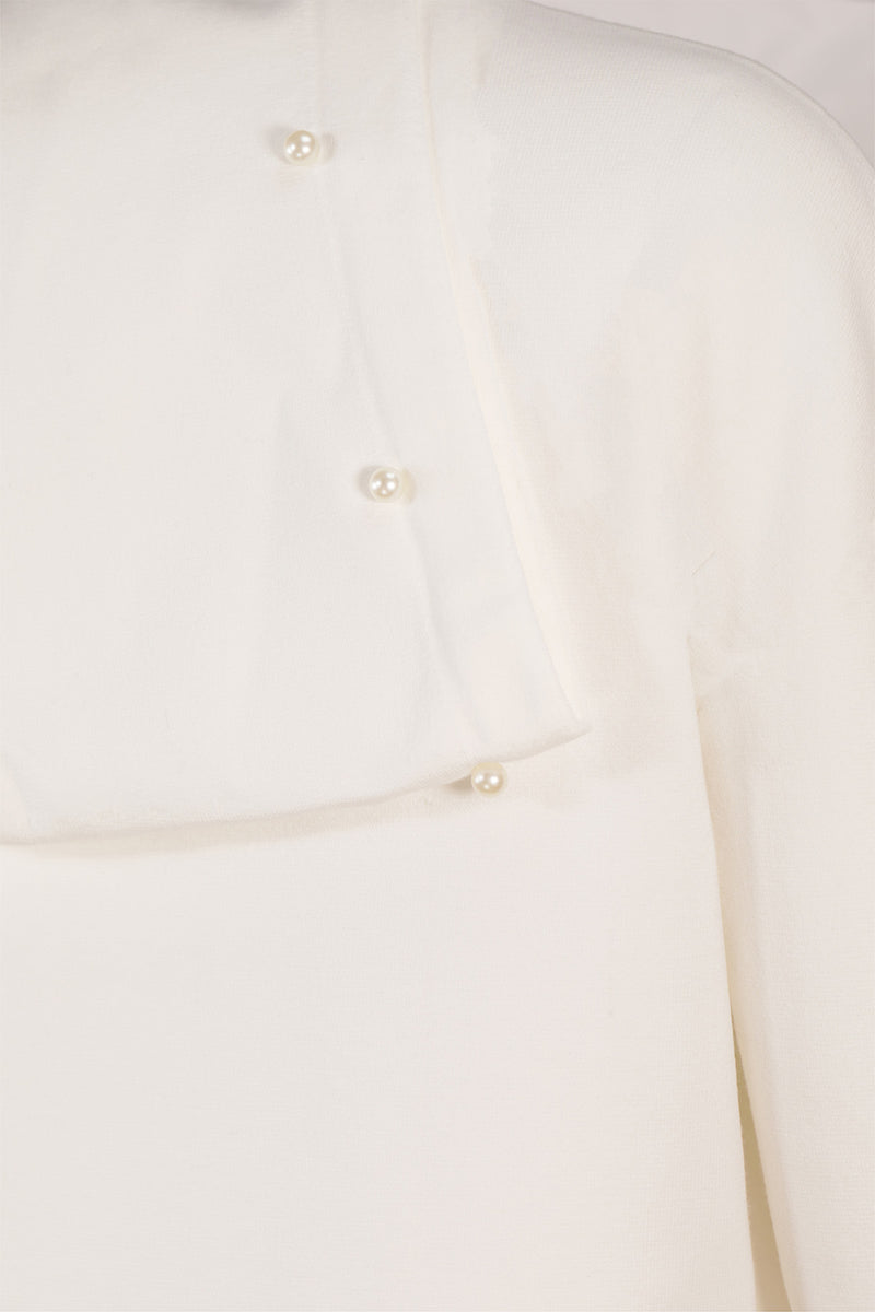 Ecru Pearl Detailed Women's Sweatshirt