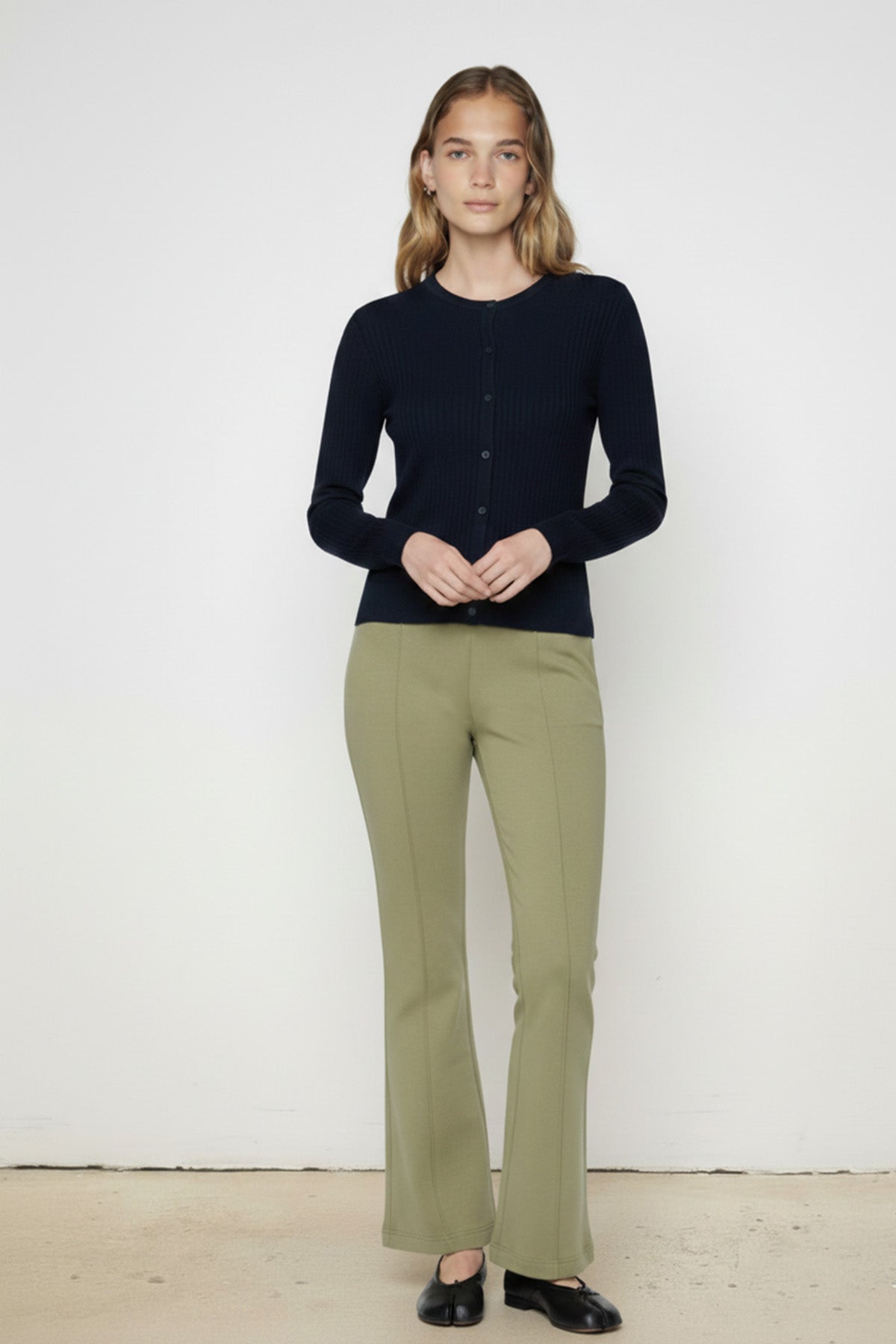 Green Wide Leg Crop Women's Trousers