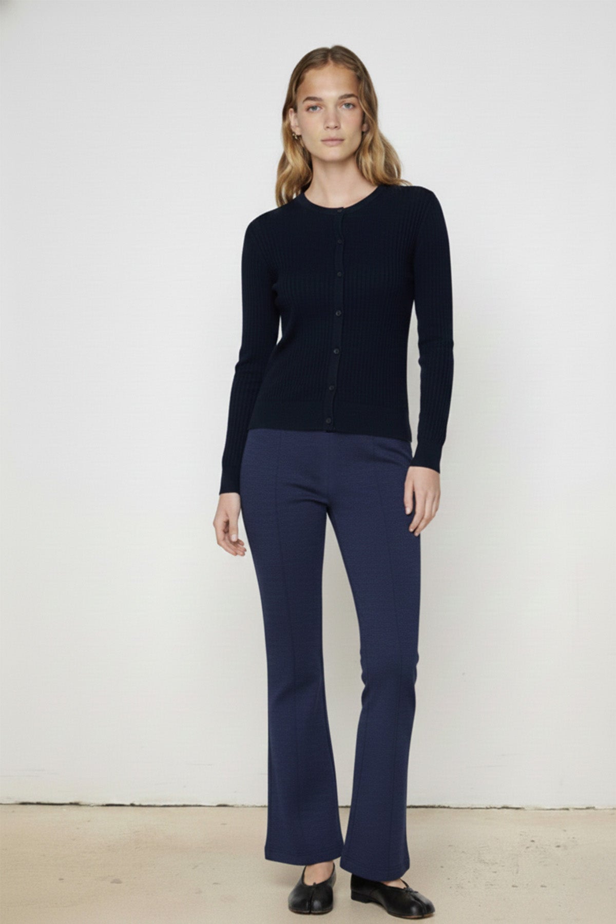 Navy Wide Leg Cropped Women's Pants
