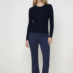 Navy Wide Leg Cropped Women's Pants