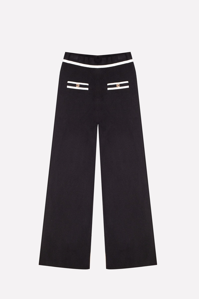 Black Ecru Wide-Leg Women's Pants