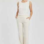 Ecru Cuffed Pearl Detail Women's Pants