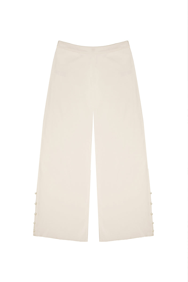 Ecru Cuffed Pearl Detail Women's Pants