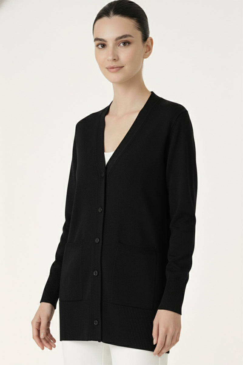 Black V-Neck Button-Up Women's Cardigan