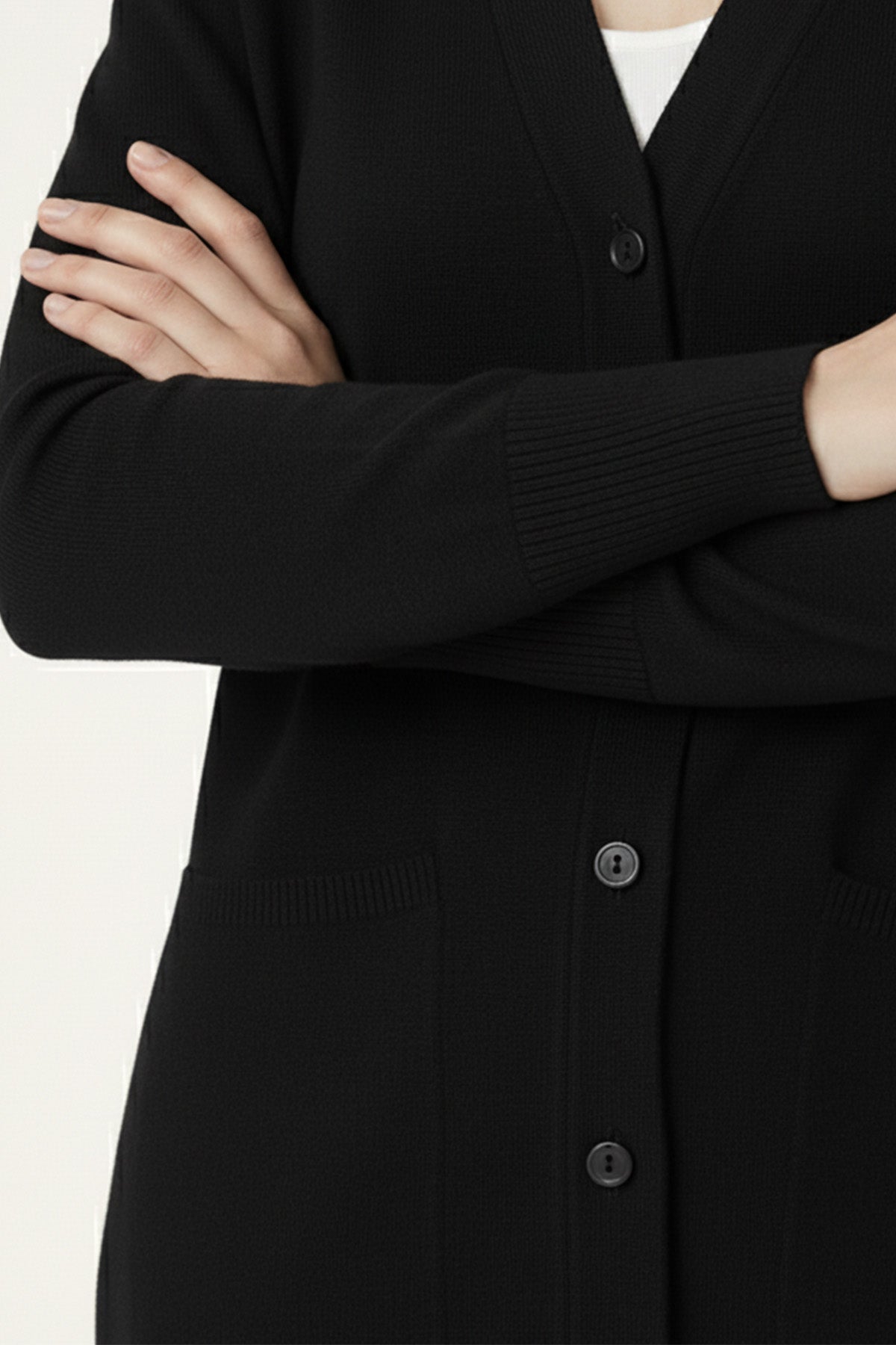 Black V-Neck Button-Up Women's Cardigan