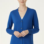Saxe Blue V-Neck Buttoned Women's Cardigan