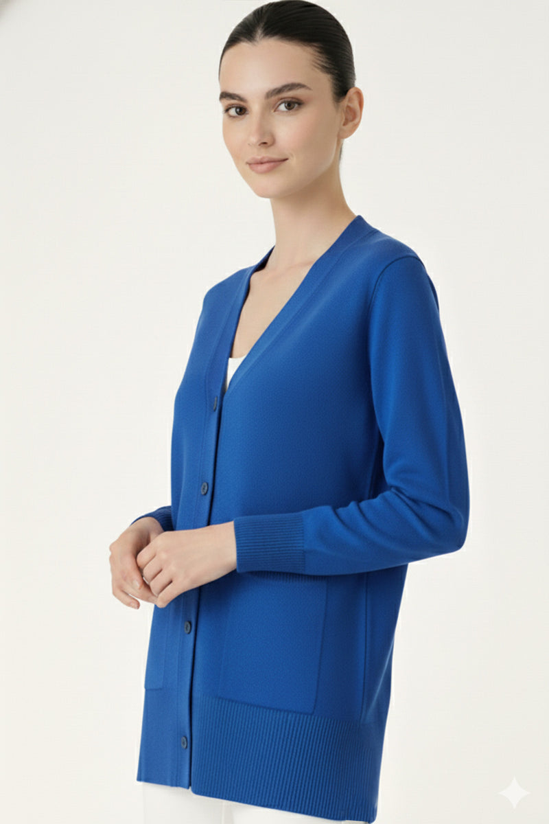 Saxe Blue V-Neck Buttoned Women's Cardigan