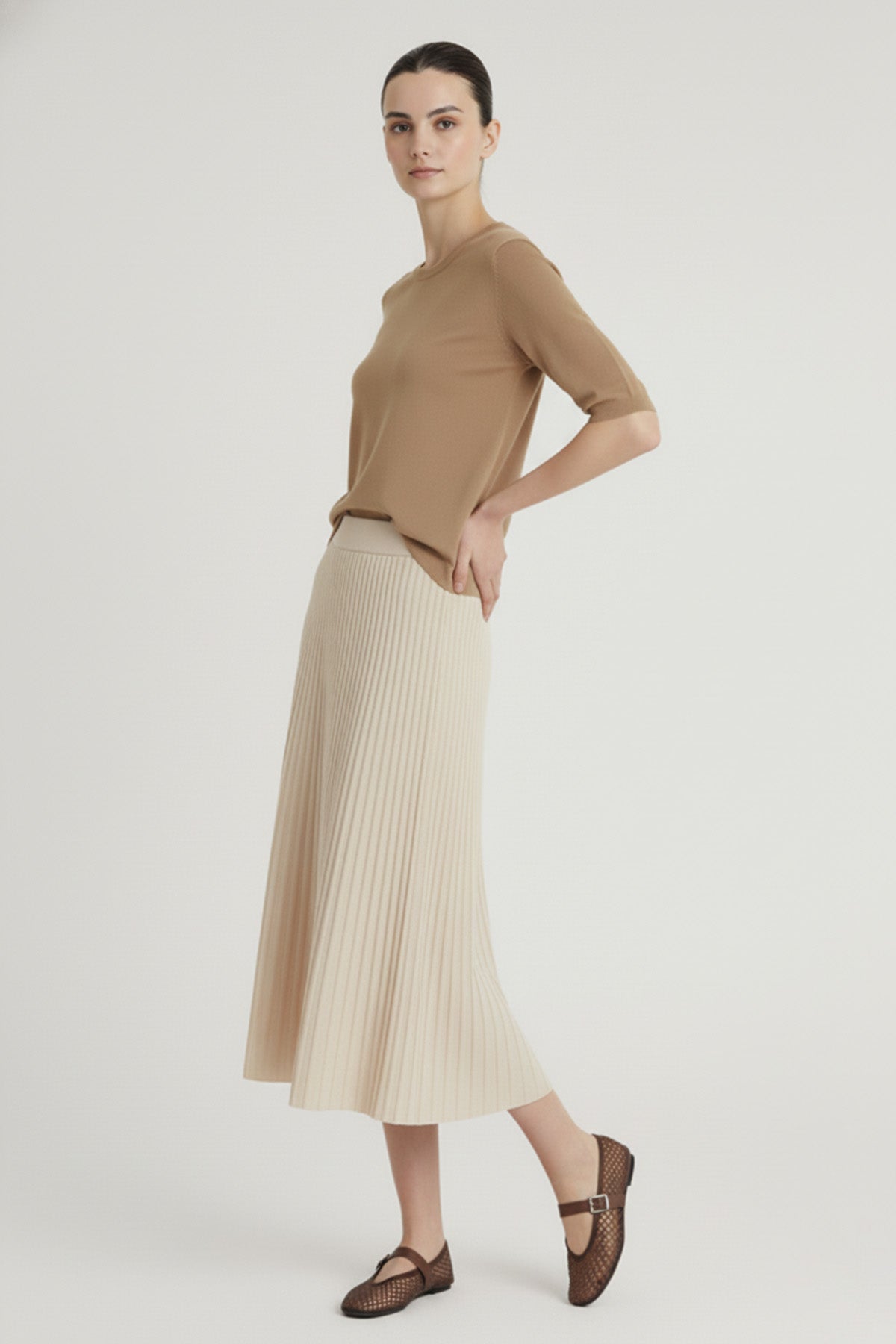 Ecru Fine Pleated Skirt