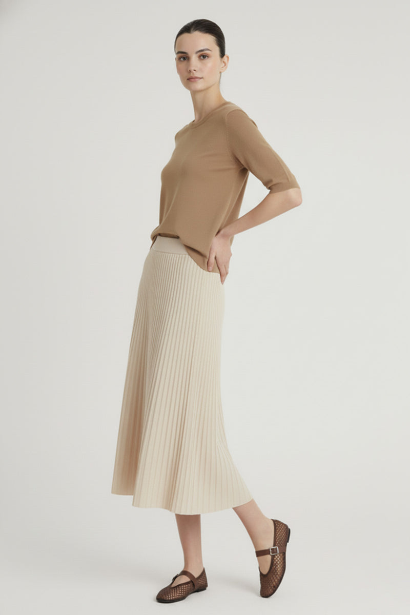 Ecru Fine Pleated Skirt